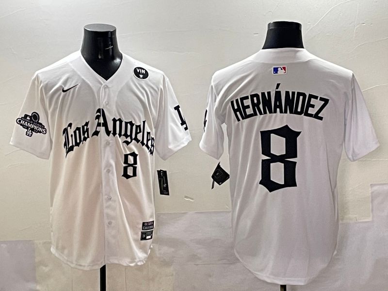 Men 2025 Los Angeles Dodgers #8 Hernandez White Five generations Joint Name Nike MLB Jersey style 5187->san francisco giants->MLB Jersey